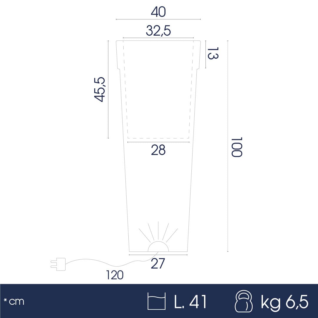 Danieli Lampada Vaso Luminoso da Giardino Oak a LED | in Resina Anti-Ingiallimento | Luce Bianco Neutro 4000 k| LED IP67 | Made in Italy | Trasformatore IP20 da 1,1 mt |cm 40x40x100| kg 6,5