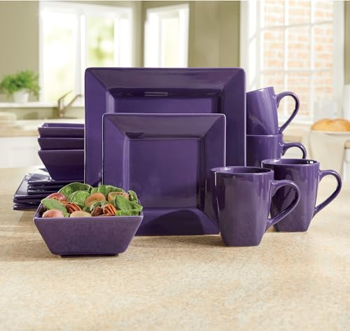 Montgomery Ward 16-Piece Modern Square Dinnerware Stoneware - Purple