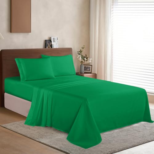 Image of Elegant Comfort Luxury 1500 Premium Hotel Quality Microfiber 4-Piece Sheet Set - Wrinkle Resistant, All Around Elastic Fitted Sheet, Deep Pocket up to 16 inch, Twin /Twin XL, Emerald Green