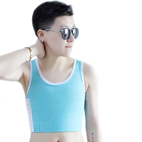 BaronHong Tomboy Trans Lesbian Cotton Chest Binder Plus Size Short Tank Top with Stronger Elastic Band(Blue,S)