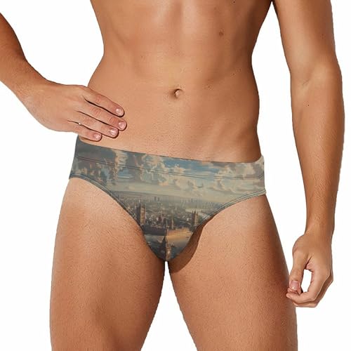 British City London Landscape Mens Swim Briefs Quick Dry Swim Trunk Bikini Underwear Swimsuit L