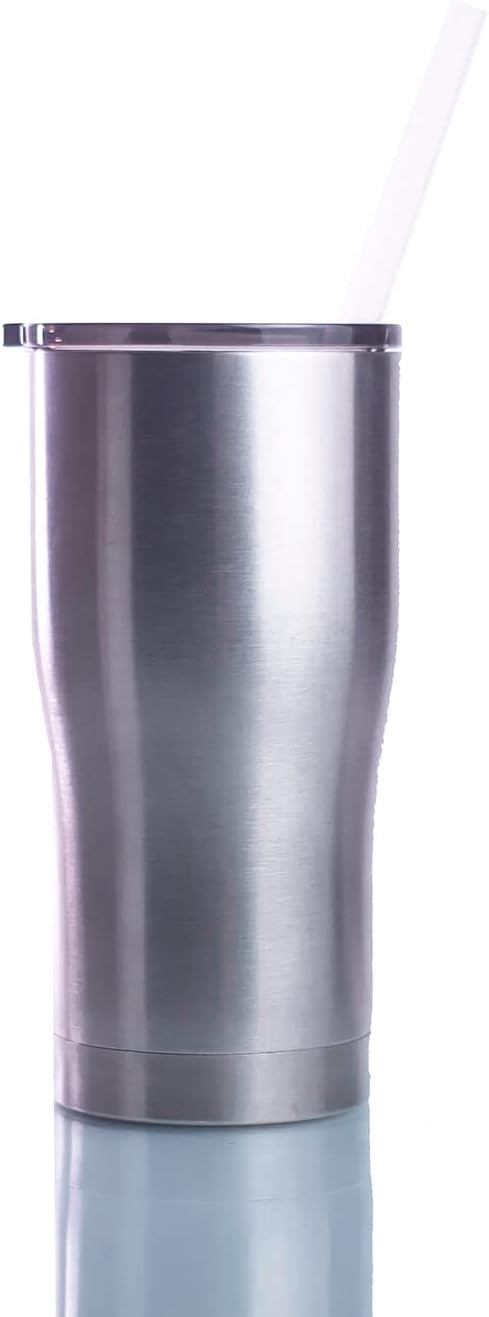 Hogg Modern Curve 20 oz Tumbler (25 Units), Stainless Steel Tumblers Bulk, Metal Tumblers with Lids and Straws, Stainless Steel Insulated Tumblers Bulk, DIY Tumbler, Silver Tumbler 20 oz