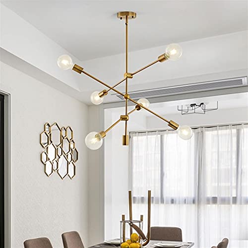 Lámpara colgante de latón dorado semiempotrada con 6 luces Sputnik para dormitorio