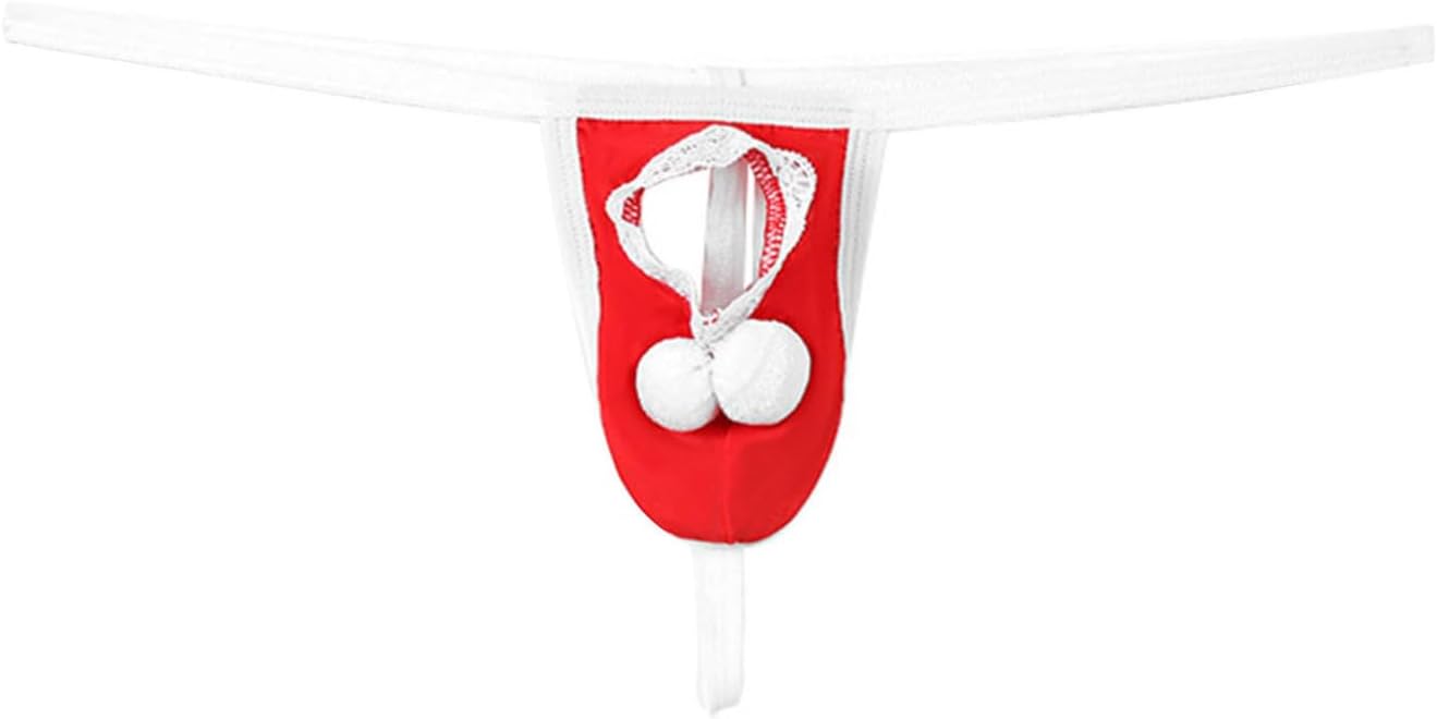Sxiwei Men's Bulge Pouch Christmas Santa Underwear Sexy Velvet Hollow Out Thong Jockstrap Underpants