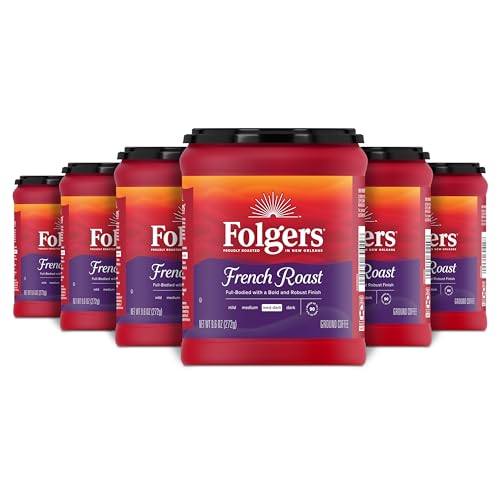 Image of Folgers French Roast Ground Coffee, Medium-Dark, 6 (9.6 Oz.) Canisters | 9.6-oz. canisters, medium-dark roast coffee