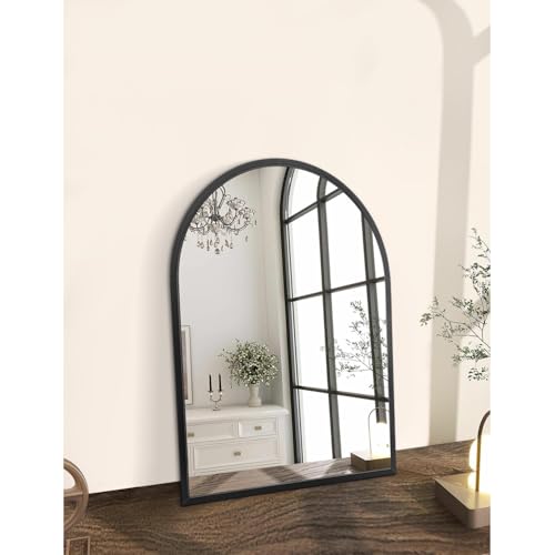 Image of Arch Wall Mirror 20 inchx16 inch Large Black Bathroom Mirror Metal Frame Mirrors for Wall, Decoration Vanity Bedroom Entryway Living Room