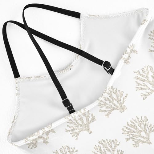 senya Girls Swimsuits One-Piece Swimwear Tie Bathing Suit Beach Summer Round Neck 7-8T Beige Coral on White Pattern4
