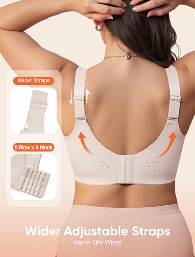 Easybunny Womens Plus Size Supportive Bras Full Coverage Wireless Minimizer Wider Strap Back Smoothing Comfort Shaper Bra Beige 3XL — view 3