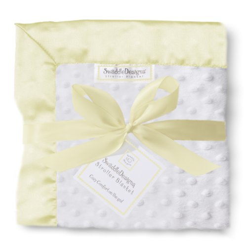 Image of SwaddleDesigns Stroller Blanket, Cozy Plush Baby /Toddler Blanket, 30x40 inches, Plush Dots with Pastel Yellow Satin Trim