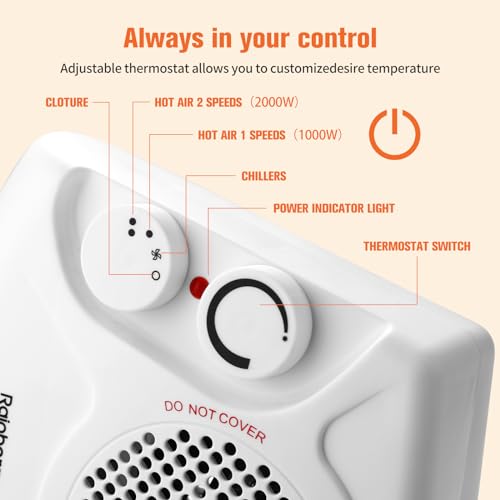 Rainberg Fan heater with 2 heat settings 1000/2000W, Electric heater, Heaters for Home & Office. (313)
