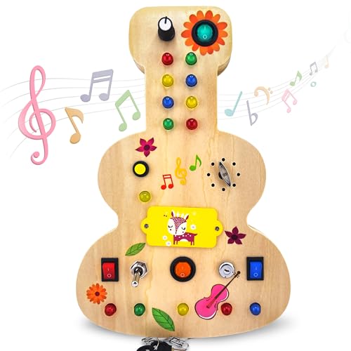 Image of Svitbag Wooden Montessori Musical Busy Board for Toddlers for 3-5 Year-Old with Mechanical Turner, Colorful Bulbs, Switches, Buttons - Enhance Sensory, Motor Skills