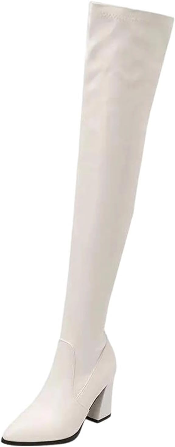 Women's Over-The-Knee Boots Sexy Stretch Thigh High Slip-On Style with A Chic Pointed Toe and High Block Heel for Easy Wear
