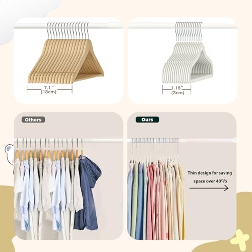 Wellong Baby Velvet Hangers, 11 Inches Kids Clothes Hangers, Non-Slip Childrens Hangers for Infant and Toddler 16 Pack Cream