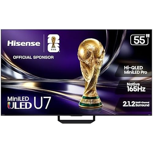 Hisense 55" U7 Mini-LED ULED 4K UHD Best Premium Gaming Google Smart TV (55U7SG, 2026 NEW) - Hi-QLED, Native 165Hz, VRR 330, HDR10+, Dolby Vision IQ·Atmos, IMAX Enhanced, Anti-Reflection, 2.1.2 Ch