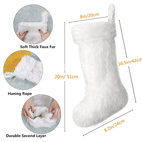 Lomohoo White Christmas Stockings Faux Fur Stockings For Christmas Decorations Farmhouse Rustic Large Christmas Stocking For Fireplace Decor Christmas Ornaments Gift Bags(White) #TOP3