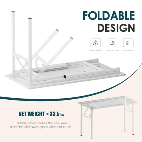 Image of DlandHome 47 inch Computer Desk with Power Outlets & LED Lights, White, Bedroom