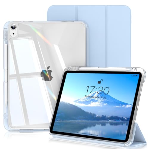 SQBEBS iPad 11世代 /10世代 ケース 分離式 11インチ 2025/10.9インチ 2022 透明 背面 着脱式 カバー ペンシルホルダー付き 三つ折りスタンド Touch IDと オートスリープ 機能対応 超スリムス 耐衝撃 クリア 対応 iPad A16 ケース ライトブルーの商品画像（Amazon）