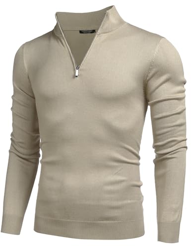 COOFANDY Pullover Herren Half Zip Stehkragen Pullover Khaki S