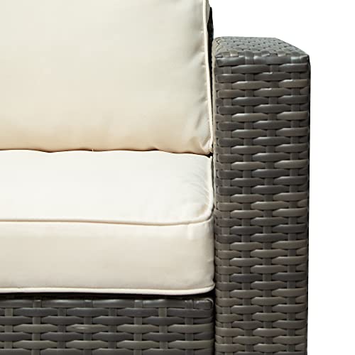Emkk Patio Furniture Sets, 7 Piece Outdoor Wicker Rattan Sectional Sofa With Storage Box Coffee Table, 3-Seat Couch, Loveseat, Chairs With Cushions Conversation Garden, Grey+Beige #TOP5