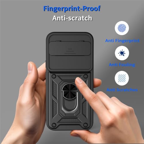 Image of Casodon Shockproof Back Case Cover for Google Pixel 11 Pro 5G, Shockproof Google Pixel 11 Pro Back Cover, Ring Case with Kickstand and Camera Protection Shutter - Black