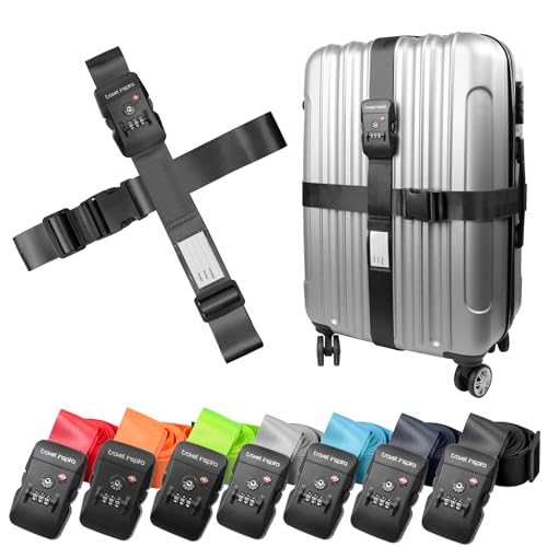 Image of Travel Inspira TSA Accepted Luggage Straps Cross Belt for 20-28 Inch Suitcases Adjustable 103-200cm (40-79 Inch) Nylon Webbing with ABS Quick Release Buckle