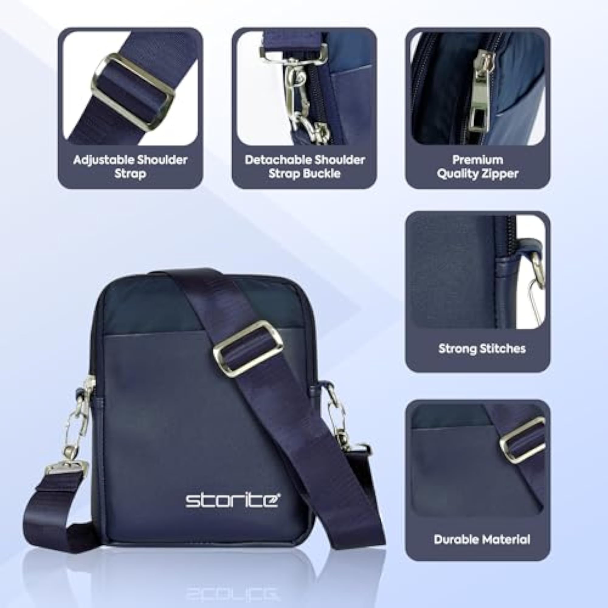 Shiny Blue Crossbody Messenger Bag, Compact Design