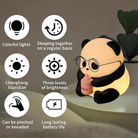 Quicknik Panda Night Lamp, Panda Touch Silicone Lamp, 7 Colour Changing Light for Kids Bedroom, USB Rechargeable,Birthday Gift for Girls and Boys (Close Eye), Multicolor, led - Image 4 thumbnail