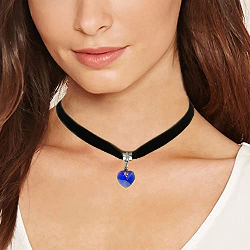 Karlota 5 Pcs Womens Cheap Crystal Velvet Black Heart Chokers Necklaces Pendant Goth Set Teen Girls Gothic Black Chockers Neckless For Women Collars Choker For Submissives Women #TOP4