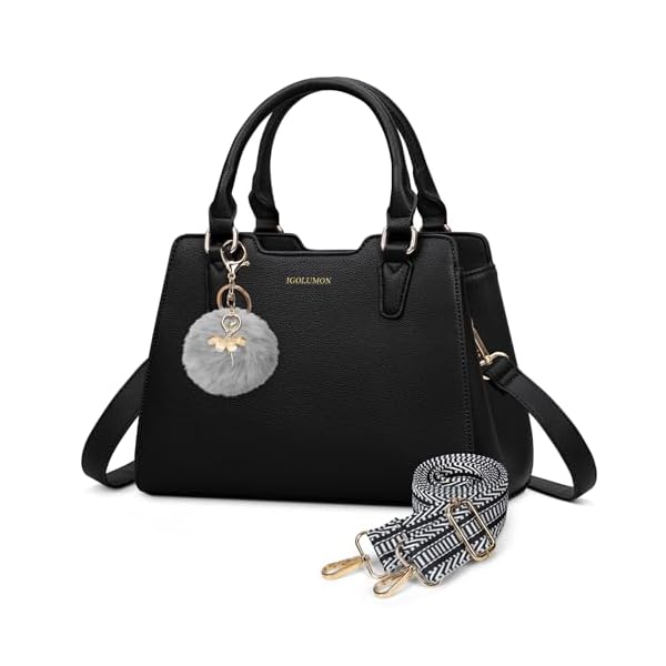 IGOLUMON-Womens-Top-Handle-Handbags-PU-Vegan-Leather-Satchel-Purses-for-Women-Designer-Tote-Purse-Handbag-with-Cute-Pompom IGOLUMON Women's Top-Handle Handbags PU Vegan Leather Satchel Purses for Women Designer Tote Purse Handbag with Cute Pompom