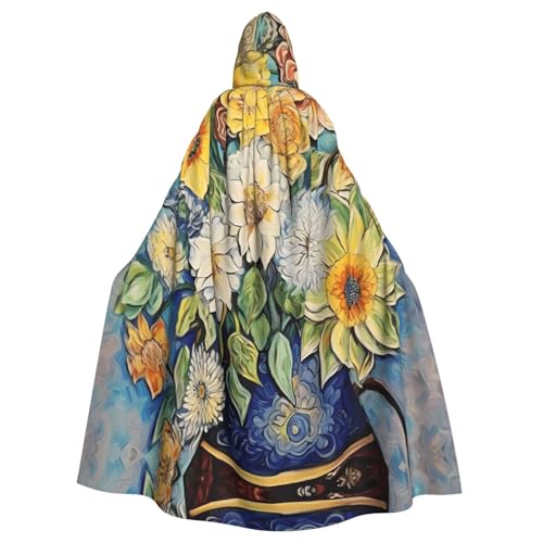 WHJDPP La capa con capucha para adultos con estampado de flores al óleo sobre lienzo es un poncho con capucha súper grande, cómodo y duradero para Halloween