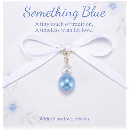 Image of MIXJOY Something Blue Gift for Bride, Wedding Day Bridal Blue Pearl Angel Wings Bouquet Garter Charm for Bride to Be