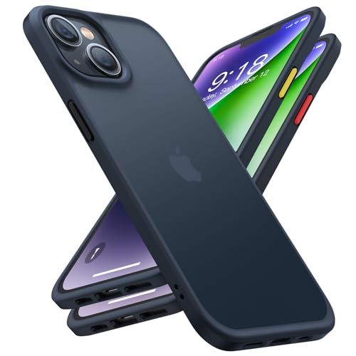 TORRAS Upgraded Shockproof for iPhone 14 Case [12FT Military Drop Protection][Sleek Premium Touch] Translucent Back & Soft Edge Slim Silicone Cover, Frosted Black