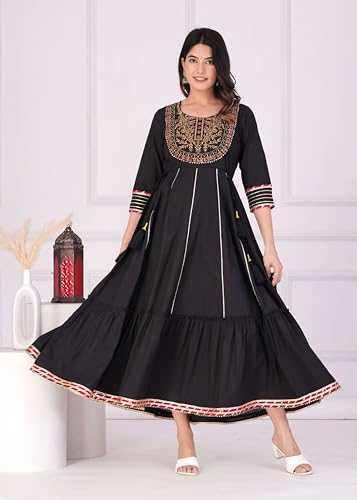 Image of JG JAI GOVINDAM Cotton Anarkali Indian Kurti for Women Pakistani Wedding /Party Wear Designer Style Anarkali Suit for Women