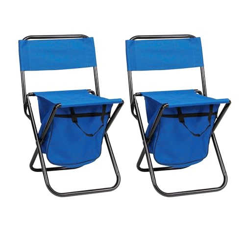 THE SECRET HOME - Conjunto de 2 Taburetes Portátiles con Respaldo para Exteriores - Taburete Plegable y Ligero para Pesca o Cámping - Alto. 58 cm x Largo. 35 cm - Varios Modelos (2, Azul)