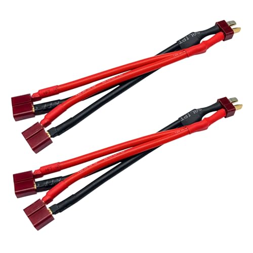 2Packs T Parallel Y Splitter Battery Connector 12AWG Cable Dual Extension Y Splitter Male to 2 Female for RC Quadcopte Multirotors RC LiPo Battery