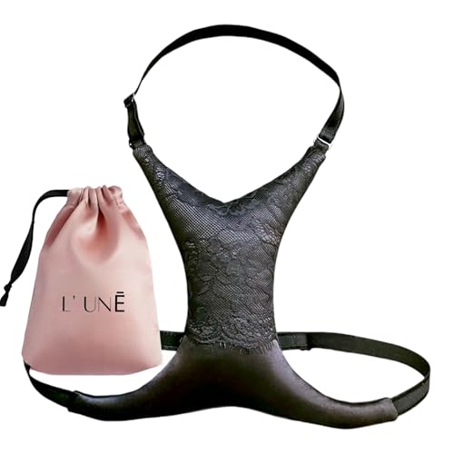 L' UNĒ Sujetador Anti-Arrugas Escote, Lune Satiné. Sujetador para Dormir Antiarrugas. Sujetador de Noche - para Cuidar la Piel del Escote. Negro. Talla Unica