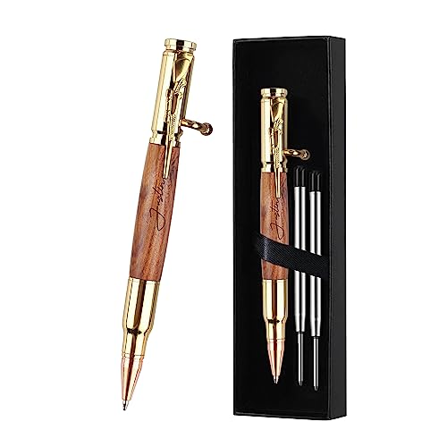 Personalized Bolt Action Pen, Free Engraved Wood Metal Ballpoint Pen with 2 Refills, Customized Pen...