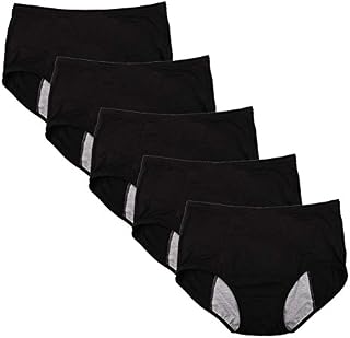Bamboo Viscose Fiber Brief Menstrual Leakproof Panties US Size M/6 Black-5 Packs
