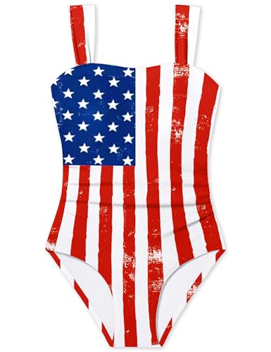 Image of CRISONE Girl Swimsuit One Piece Bathing Suit for Girls Retro Square Neck Adjustable Straps Girls' Swimwear 9-16Y