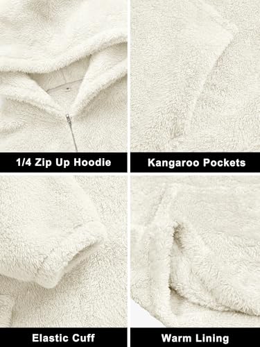 Comdecevis Mens Fuzzy Sherpa Pullover Hoodies 1/4 Zip Up Fluffy Hooded Sweatshirts with Pockets4
