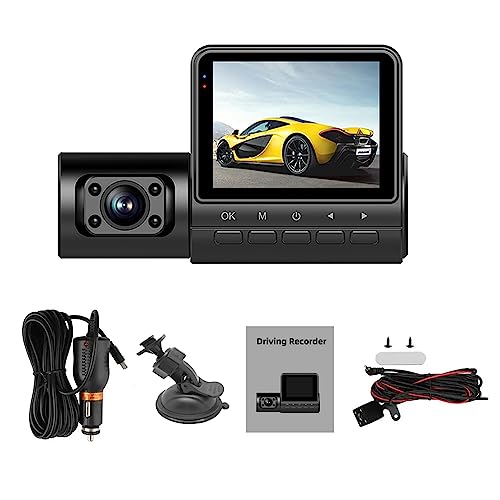 HUIOP Enregistreur De Conduite De Sécurité Automobile,3 Caméras Dash Cam 2In Clear Car Rearview Mirror Car Video Recording Camcorder Multi-Language Car...