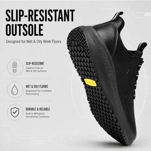 Image of Non Slip Work Shoes for Men Slip on Waterproof Kitchen Chef Restaurant Walking Sneakers Comfortable Food Service Working Footwear Leather Nursing Shoe