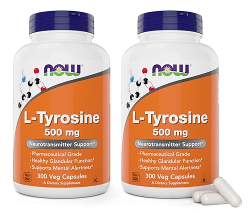 Image of NOW Foods L-Tyrosine 500mg, 300 Capsules (Pack of 2) - Non GMO Supplement - 500 mg Caps - Free Form Ltyrosine