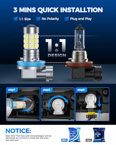 Image of Marsauto H11 H8 Led Fog Light Bulbs or DRL, 10,000 Lumens 6000K White, 48 Chips Fog Lights, H11 Led Bulb 1:1 Mini Size H11 /H8 /H16 Led Fog Lights, 360 Illumination, (Clear Lens Side Marker)