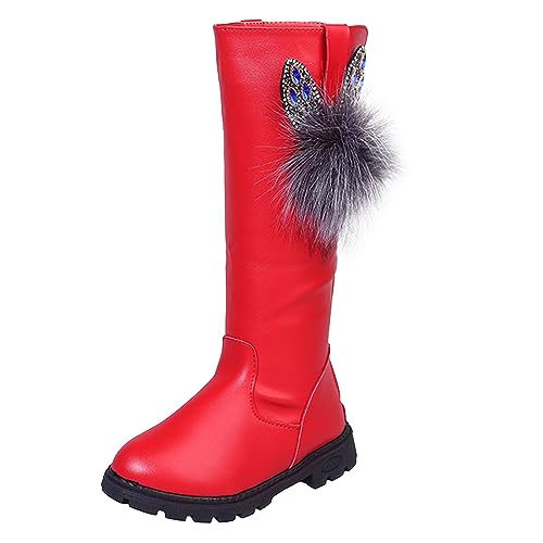 Kids Girls Knee High Heels Boots Leather Lace-Up Waterproof Side Zipper Boots Winter Combat Riding Boots