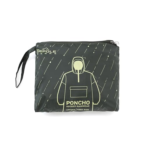 Image of Tripole Waterproof Rain Poncho for Trekking, Hiking & Camping for Men & Women | Unisex Raincoat with Hood | Free Size Outdoor Travel Rain Gear