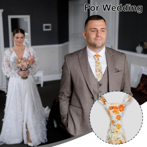 Image of Luckyvestir Ties for Men, Sage Green Cotton Floral Tie 2.76 inch Flower Printed Men's Neckties for Wedding /Groomsmen /Suit /Party