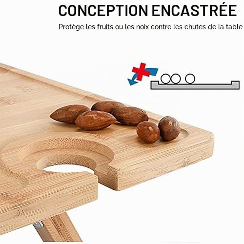 Ruxin Table de pique-nique extérieure pliable 2 en 1 - Plateau en bambou 4 supports pour verres et 1 pour bouteille Pour jardin, fête, camping, plage, dîner en plein air
