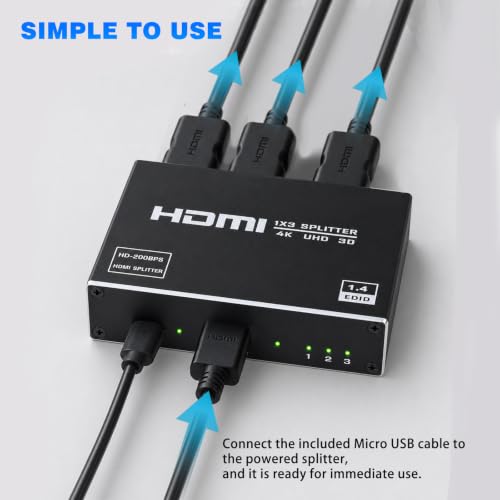 HDMI Splitter 1 in 3 Out - 4K Rozdzielacz HDMI 3 monitor obsługuje HDCP 1.4 3D UHD 1080P Obsługuje HDTV Laptop PC - Tylko lustro