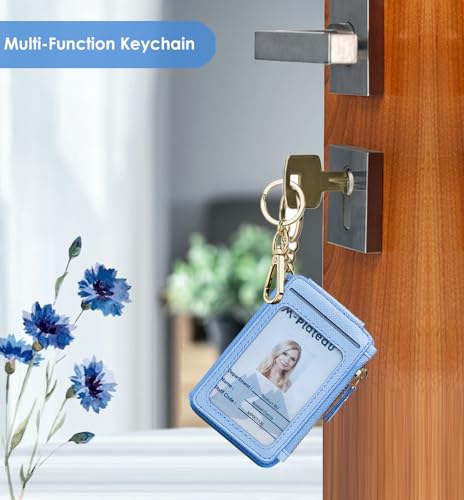 Image of Keychain wallet, Rfid Blocking Credit Card Holder Leather, Zipper Card Case for Women, Sky Blue, Travel Wallet